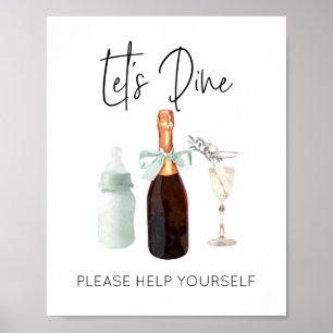 Poster Dine Sign for Baby shower Green Sip & See