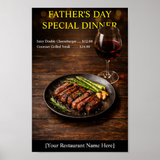 Poster Dîner au steak à l'aquarelle pour la Fête des Père