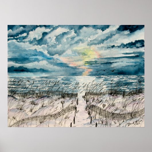Poster Dîner coucher de soleil sur la plage (Devant)