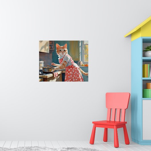 Poster Dîner cuisine femme au foyer au chat (Pépinière 1)