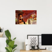 Poster Dîner d'action de grâce Chat noir cheminée Turquie (Bureau à domicile)