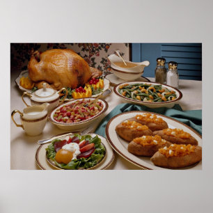 Poster Dîner de dinde grillée Thanksgiving