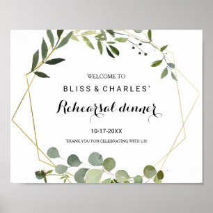 Poster Dîner de répétition Bienvenue Feuilles Vertes Trop