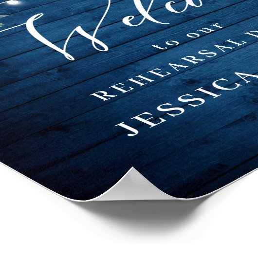 Poster Dîner de répétition de Boho en bois bleu Hydrangea (Coin)