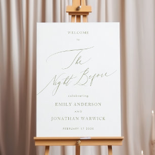 Poster Dîner de répétition de calligraphie verte et blanc