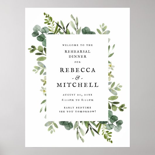 Poster Dîner de répétition de mariage à la verdure élégan (Devant)