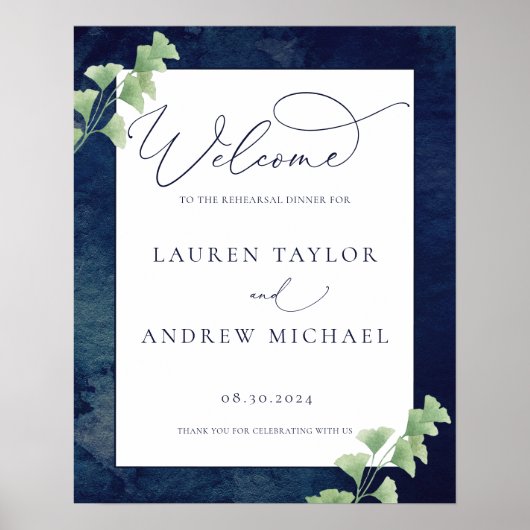 Poster Dîner de répétition de verdure bleu foncé à l'aqua (Devant)