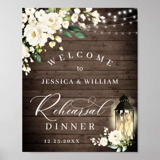 Poster Dîner de répétition en bois rustique de la lantern (Devant)