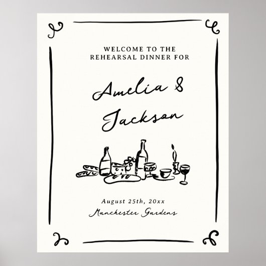 Poster Dîner de répétition fantaisiste dessiné à la main (Devant)