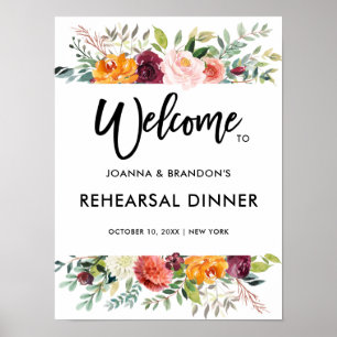 Poster Dîner de répétition floral automnal de blush de Bo