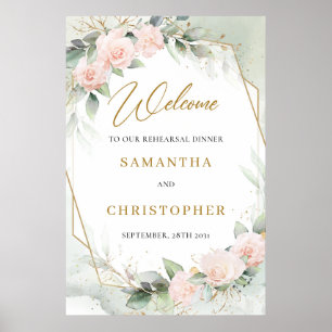 Poster Dîner de répétition floral eucalyptus doré rose po