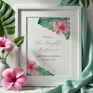 Poster Dîner de répétition mariage Signes Hibiscus Fleurs