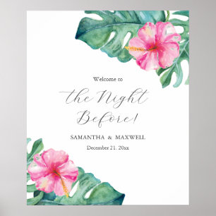 Poster Dîner de répétition mariage Signes Hibiscus Fleurs