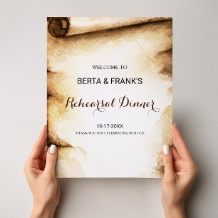 Poster Dîner de répétition rustique Paper Scroll Bienvenu
