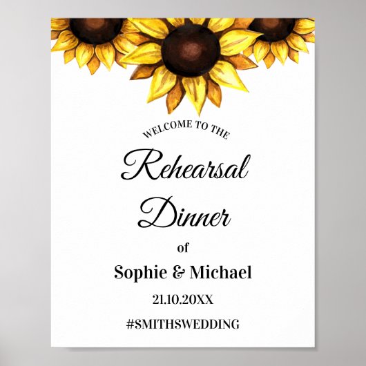 Poster Dîner de répétition Tournesol Mariage Blanc Jaune (Devant)