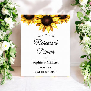 Poster Dîner de répétition Tournesol Mariage Blanc Jaune