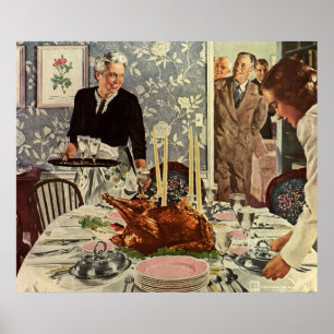 Poster Dîner de Thanksgiving vintage avec la famille