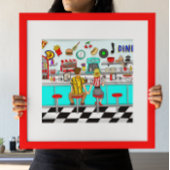 Poster Diner des années 50 | Mains de retenue de couple