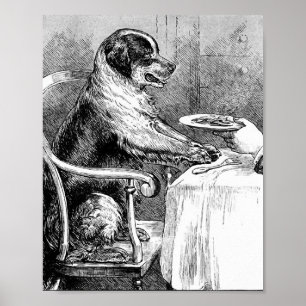 Poster Diner Heure Vintage Chien Illustration