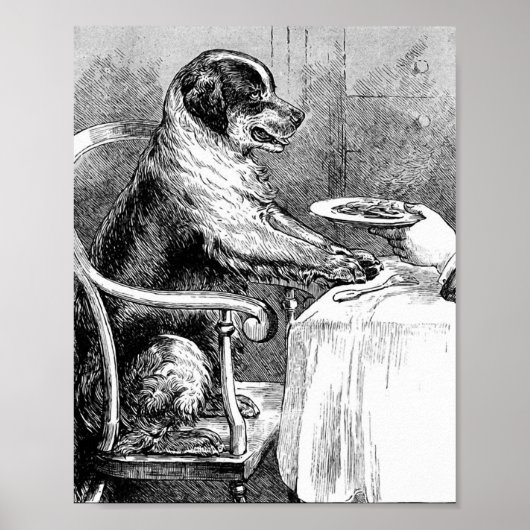 Poster Diner Heure Vintage Chien Illustration (Devant)