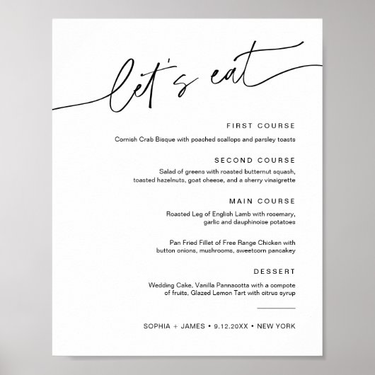 Poster Dîner Mariage EVERLEIGH Menu Signe 8x10 (Devant)