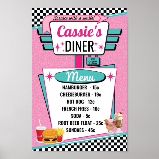 poster Diner Menu 1950 (Voorkant)