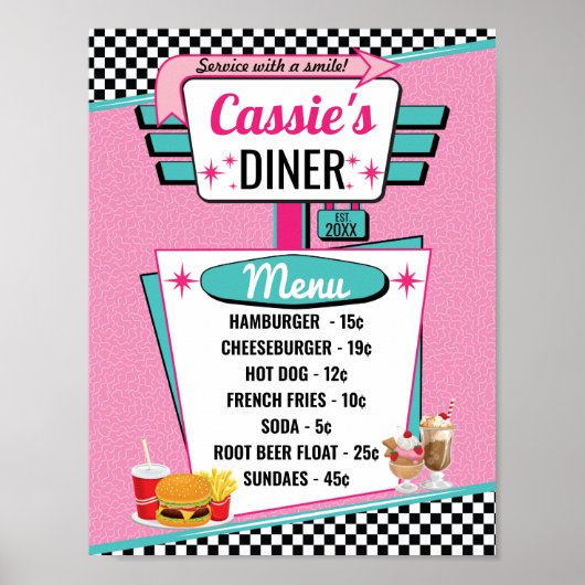 poster Diner Menu 1950 (Voorkant)