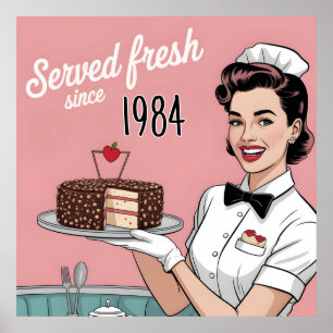 Poster Diner Pin-Up : serveuse rétro et année personnalis