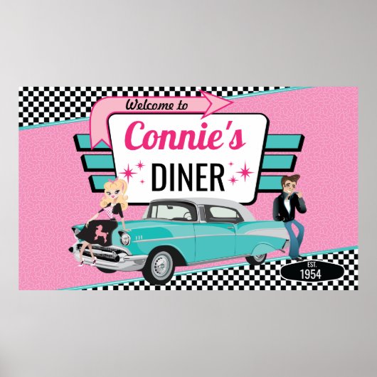 Poster Diner Retro Voiture 1950 Sock Hop (Devant)