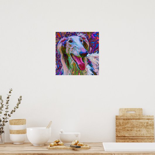 Poster Dingue Happy Borzoi Portrait d'Art Chien (Cuisine)