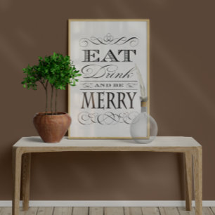 Poster Dinner Party Kitchen Dining Room Eat Drink Merry