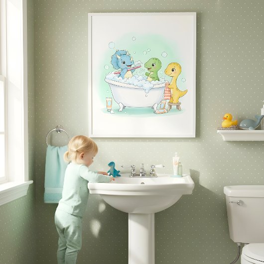 Poster Dino Bath Squad Kids Bathroom Wall Art