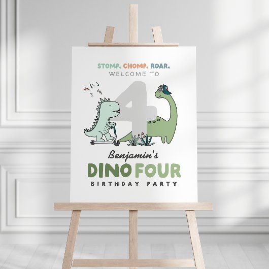 Poster Dino Quatre Anniversaire Symbole de bienvenue