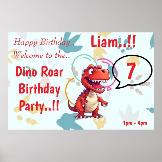 Poster Dino Roar fête d'anniversaire (Devant)
