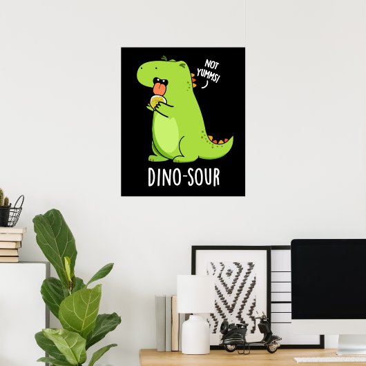 Poster Dino-sour Dinosaure Pun Dark BG (Bureau à domicile)