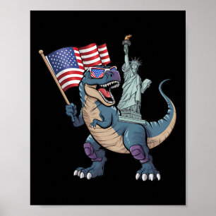 Poster Dino Statue De La Liberté 4 juillet Drôle Garçons
