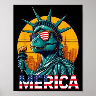Poster Dino Statue De La Liberté 4 juillet Trex Boys Amer