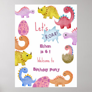 Poster Dinos saluons l'anniversaire de enfant