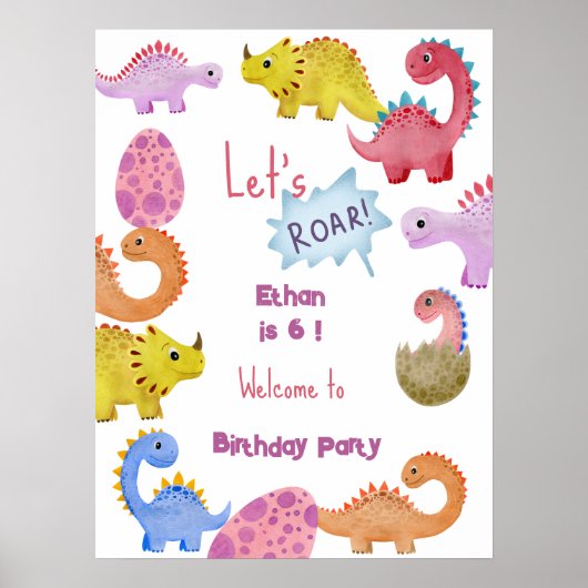 Poster Dinos saluons l'anniversaire de enfant (Devant)