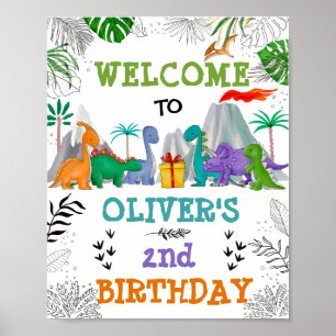 Poster Dinosaur Anniversaire Jungle Feuille