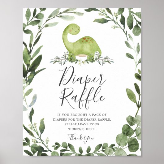 Poster Dinosaur Baby Shower Diaper Raffle Sign (Devant)