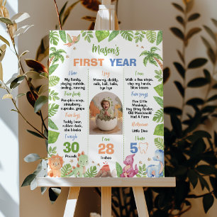 Poster Dinosaur Cute Boy 1er Anniversaire Fête Jalon