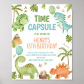 Poster Dinosaur Cute Boy Birthday Party Time Capsule Sign (Devant)