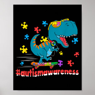 Poster Dinosaur drôle en planche à roulettes pour garçons