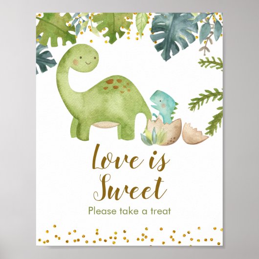 Poster Dinosaur Garçon Aquarelle L'amour est doux signe (Devant)