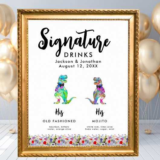 Poster Dinosaur Gay Wedding Signature Drinks
