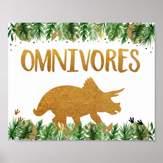 Poster Dinosaur Greenery Gold Omnivores Birthday Sign (Devant)