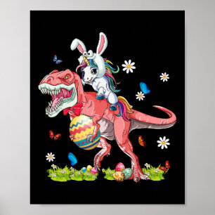 Poster Dinosaur Jour de Pâques Unicorne équitation T-rex