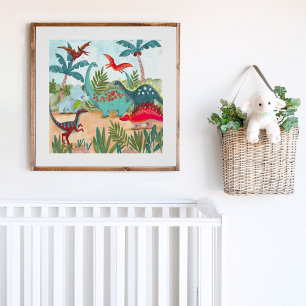 Poster Dinosaur mignon jungle préhistorique enfants