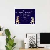 Poster Dinosaur Navy Blue Blush Pink Wedding Welcome (Bureau à domicile)